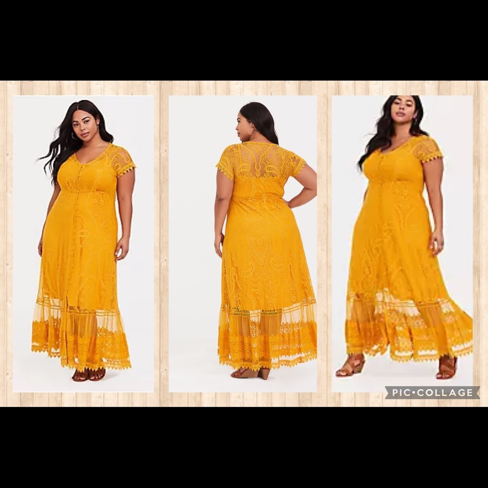 Rich yellow lace maxi dress- torrid size 3. NWT